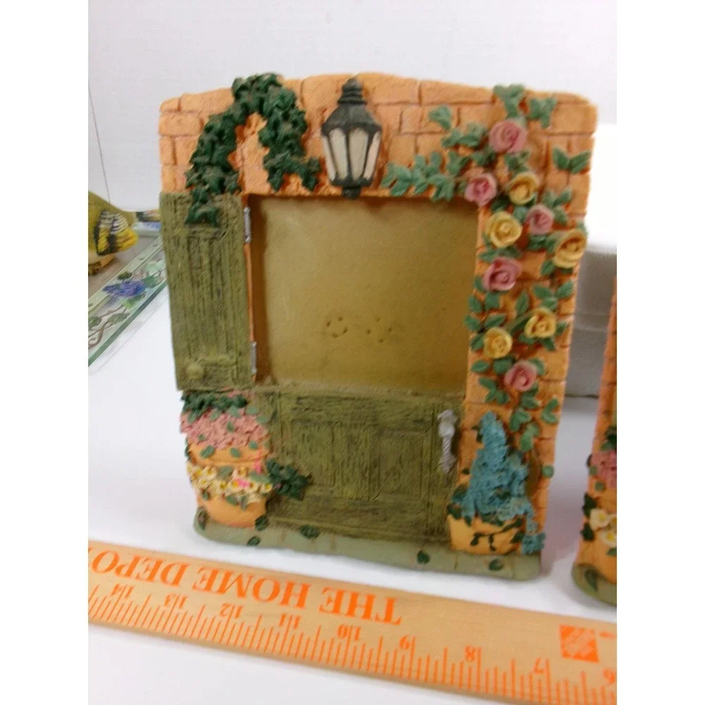 Vintage 1990s Russ Berrie 3D Molded Resin Cottage Garden Picture Frames Set of 2